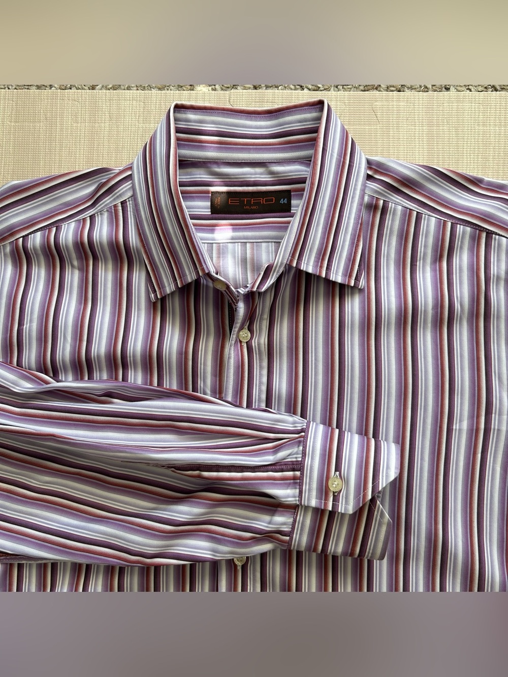 Etro Milano Men's Multi-striped 100% Cotton Long Sleeve Dress Shirt. Size 44